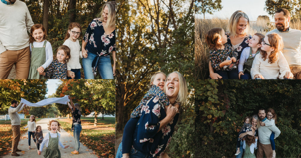 family of 5 having fun during family photo session