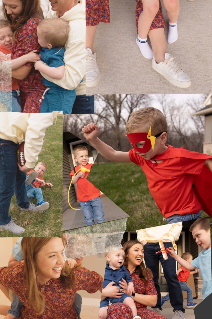 family playing football at home