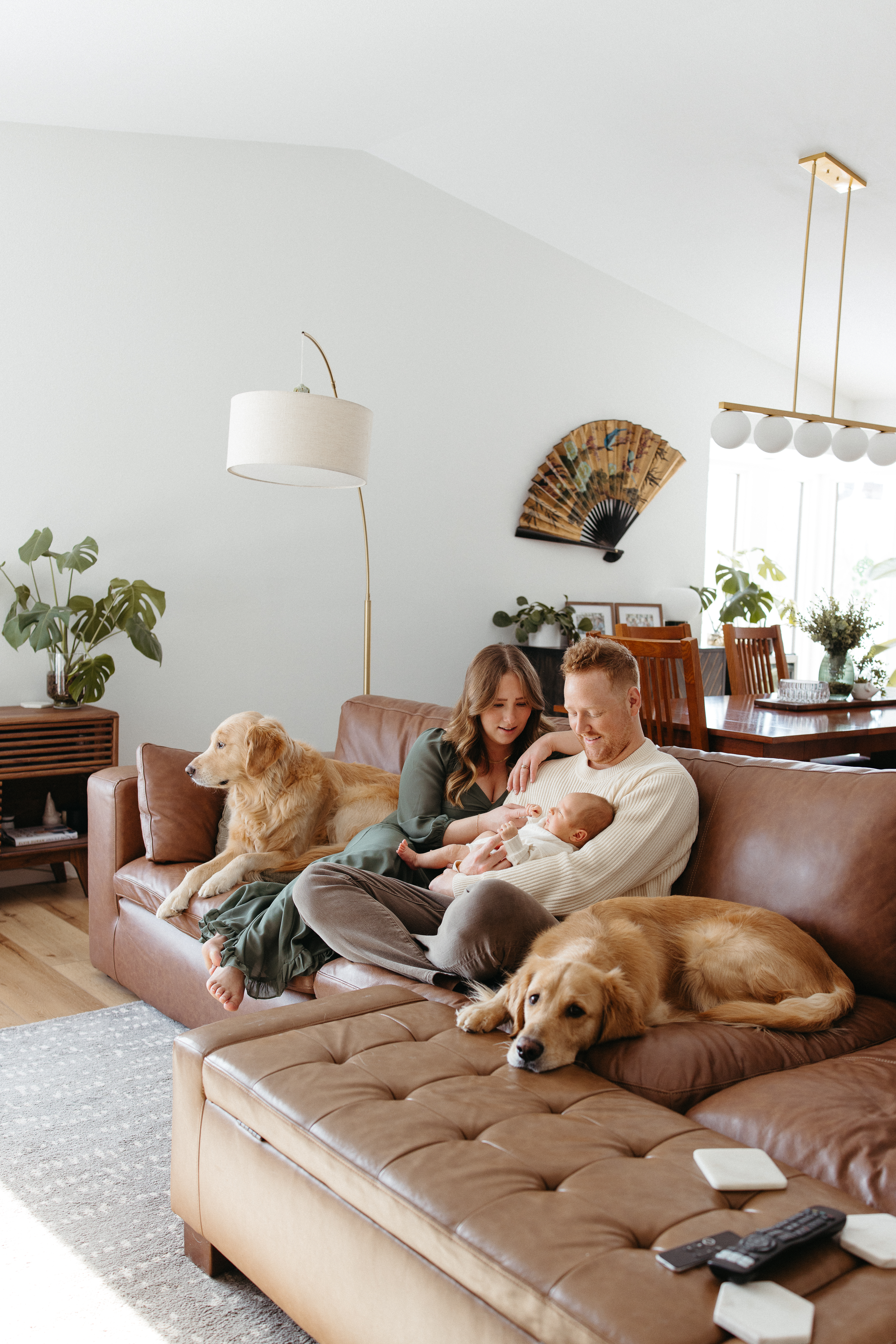 parents with newborn and dogs in-home session iowa city